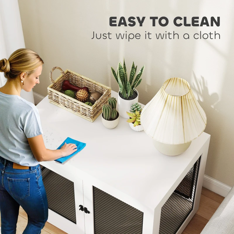 PawHut Pet Crate End Table with Water-resistant Cushion or Large Medium Dogs, White