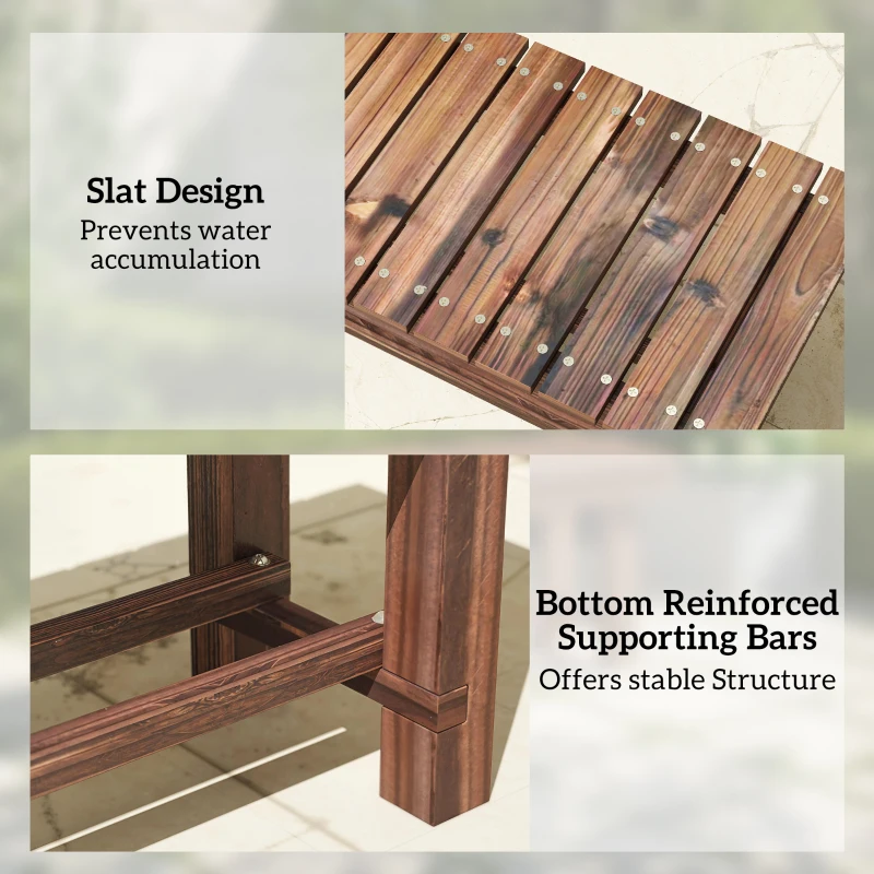 Outsunny Garden Bench 0.8" Seater Outdoor Bench with Storage Shelf 35.4" Carbonized Wood