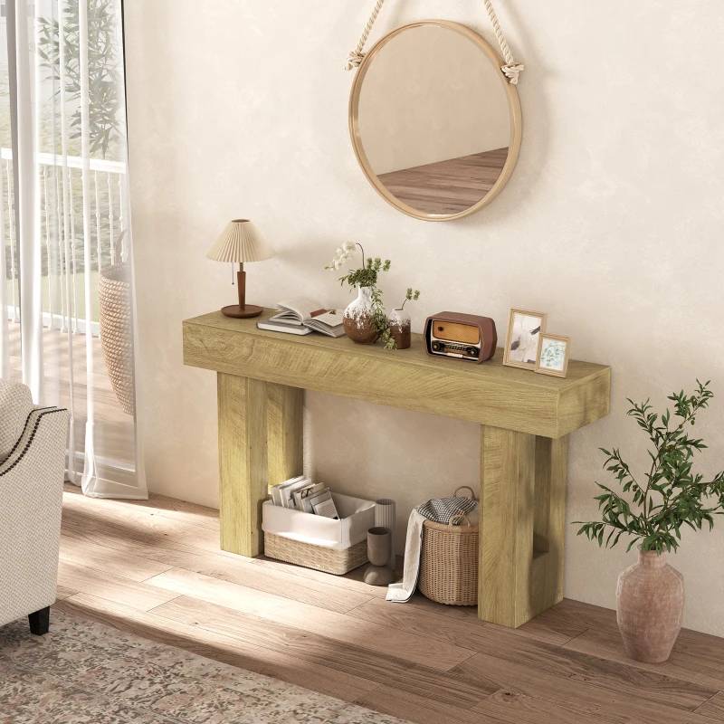 HOMCOM 63 Inch Console Table, Sofa Table Behind the Couch with Thickened Tabletop for Living Room, Hallway, Entrance, Oak