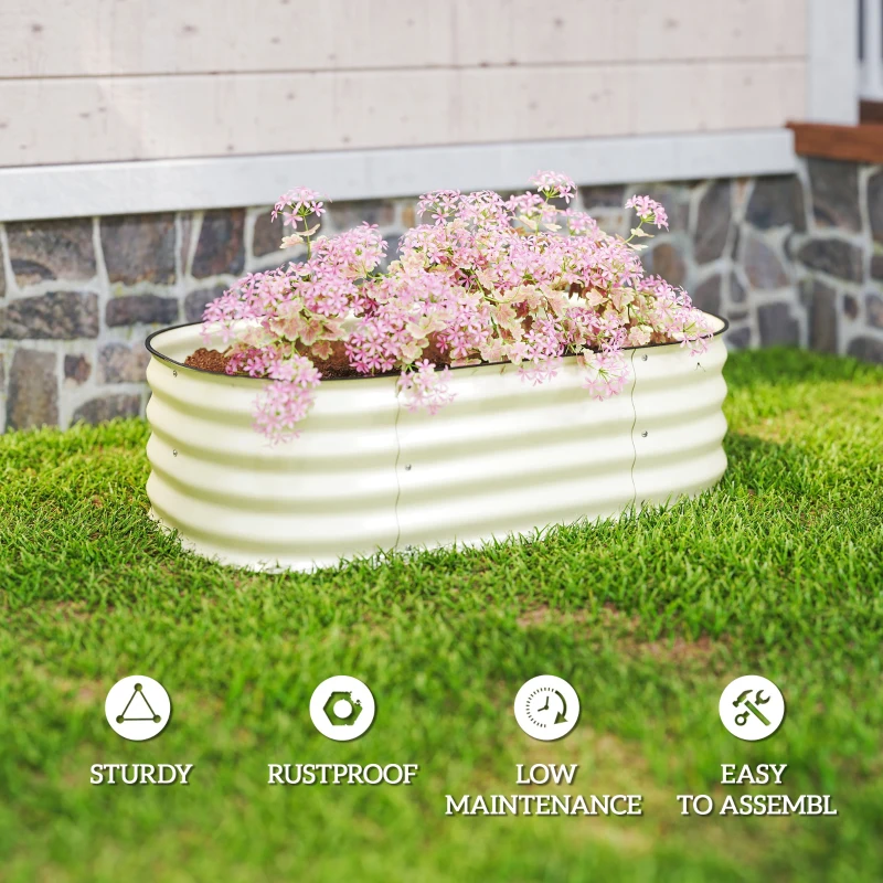 Outsunny 3.4' x 2' x 1' Galvanized Raised Garden Bed Kit, Metal Planter Box with Safety Edging, Cream