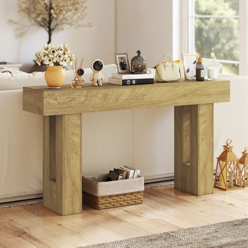 HOMCOM 63 Inch Console Table, Sofa Table Behind the Couch with Thickened Tabletop for Living Room, Hallway, Entrance, Oak