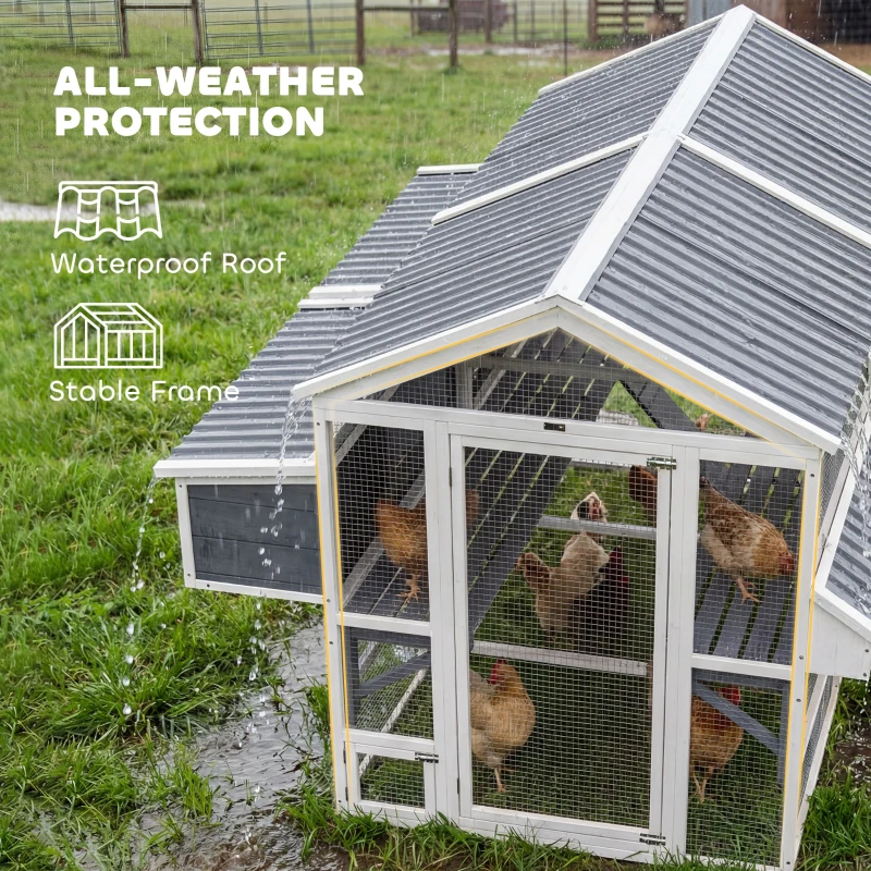 PawHut Wooden Chicken Coop, Outdoor Hen House with 2 Feeders, 2 Nesting Boxes, 2 Roosting Bars, Ramps, Waterproof Roof