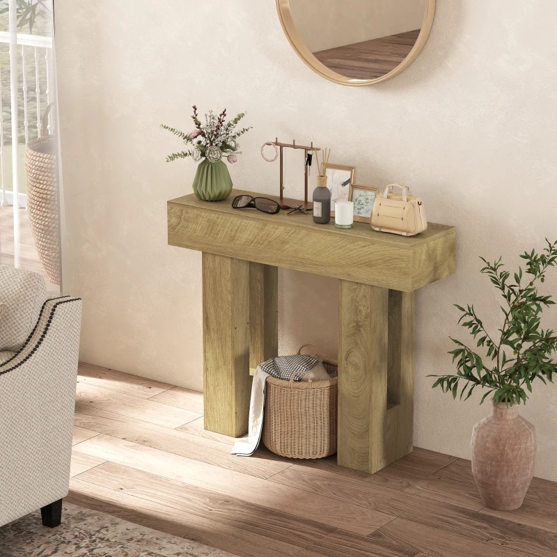 HOMCOM 42 Inch Console Table, Sofa Table Behind the Couch with Thickened Tabletop for Living Room, Hallway, Entrance, Oak