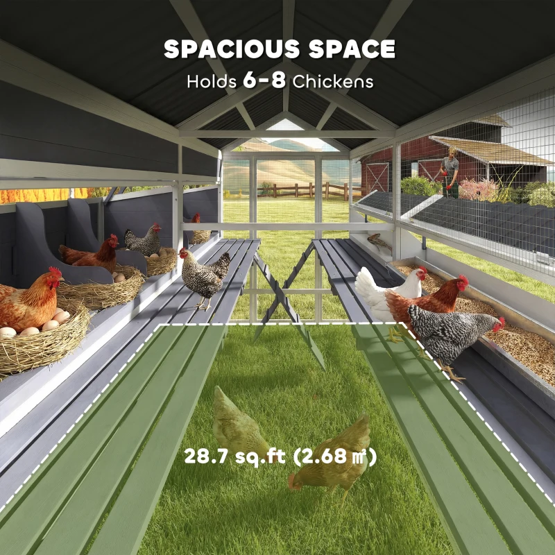 PawHut Wooden Chicken Coop, Outdoor Hen House with 2 Feeders, 2 Nesting Boxes, 2 Roosting Bars, Ramps, Waterproof Roof