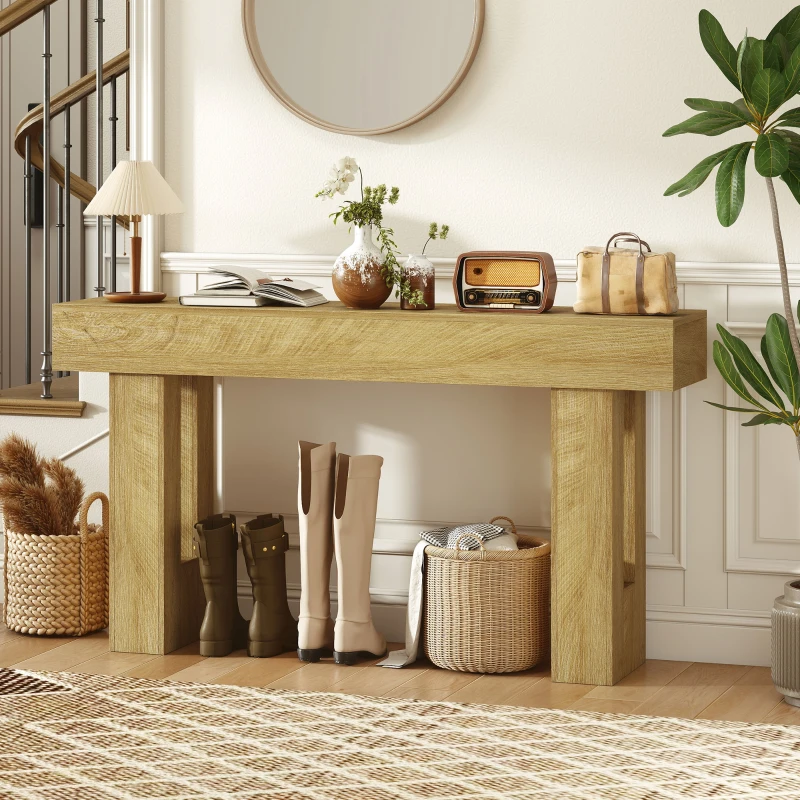 HOMCOM 63 Inch Console Table, Sofa Table Behind the Couch with Thickened Tabletop for Living Room, Hallway, Entrance, Oak