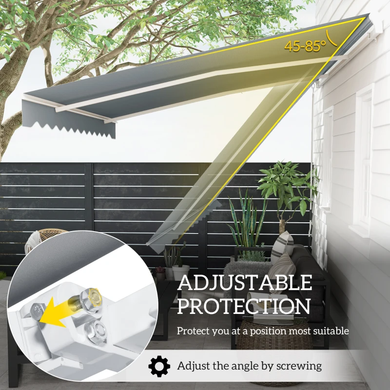 Outsunny 10x8ft Patio Awning Manual Retractable Sun Shade Aluminum Frame Grey