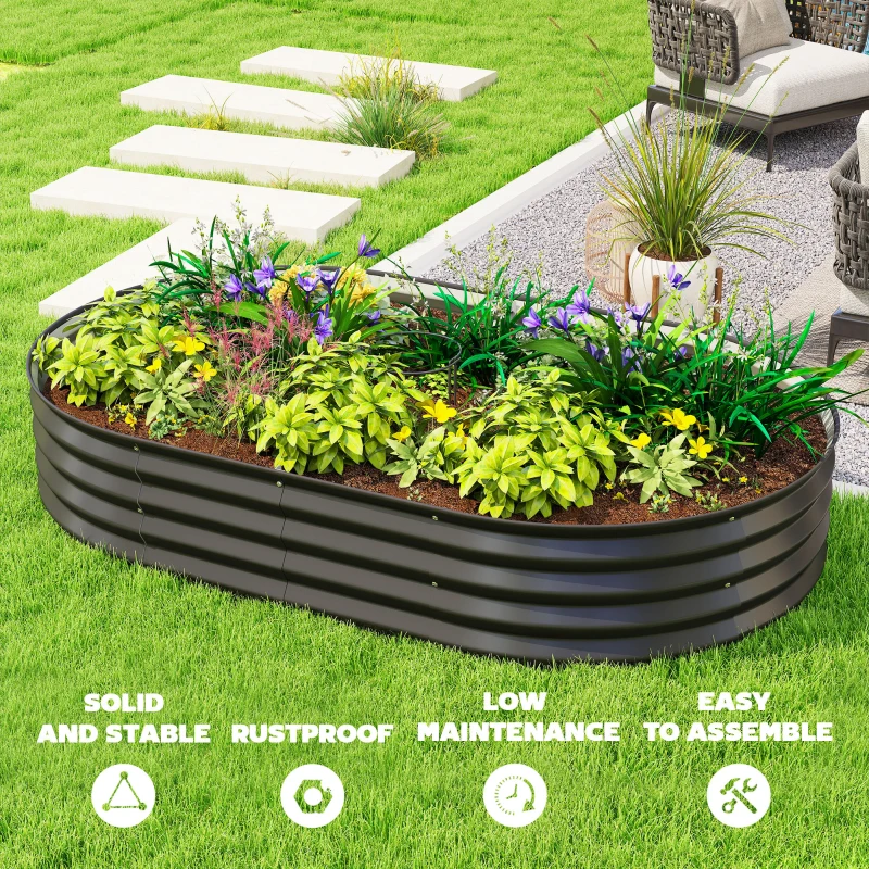 Outsunny 5' x 3' x 1' Large Outdoor Planter Box, Galvanized Raised Garden Bed with Metal Plant Stake, Black