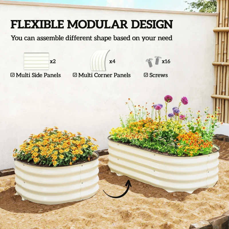 Outsunny 3.4' x 2' x 1' Galvanized Raised Garden Bed Kit, Metal Planter Box with Safety Edging, Cream