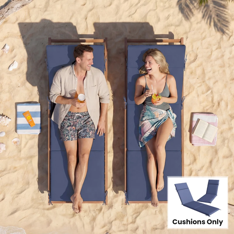 Outsunny Outdoor Chaise Lounge Cushions Set of 2 with 6 Ties, High-Density Foam, for Patio and Poolside, Navy Blue