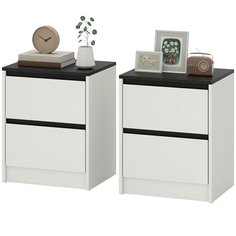 HOMCOM Nightstands Set of 2, Modern Bedside Tables with 2 Drawers, End Side Tables for Bedroom, White