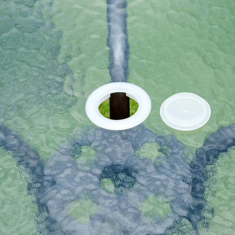 Outsunny 6 Piece Patio Dining Set for 4 with Umbrella, Outdoor Table and Chairs with 4 Folding Dining Chairs & Round Glass Table for Garden, Backyard and Poolside, Black and Coffee