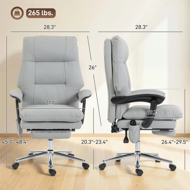 HOMCOM Massage Office Chair with 6-Point Vibration, Pet-Friendly Faux Leather Ergonomic Executive Desk Chair, Light Gray