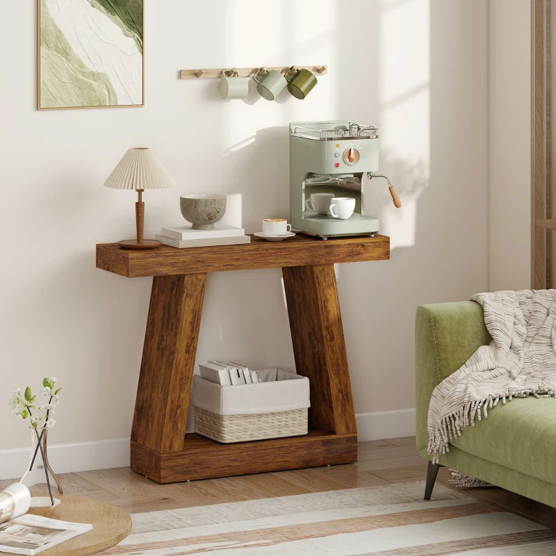 HOMCOM 42" Farmhouse Console Table, 2-Tier Entryway Table with Storage for Hallway, Living Room, Behind Couch, Dark Brown