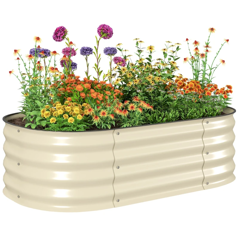 Outsunny 3.4' x 2' x 1' Galvanized Raised Garden Bed Kit, Metal Planter Box with Safety Edging, Cream