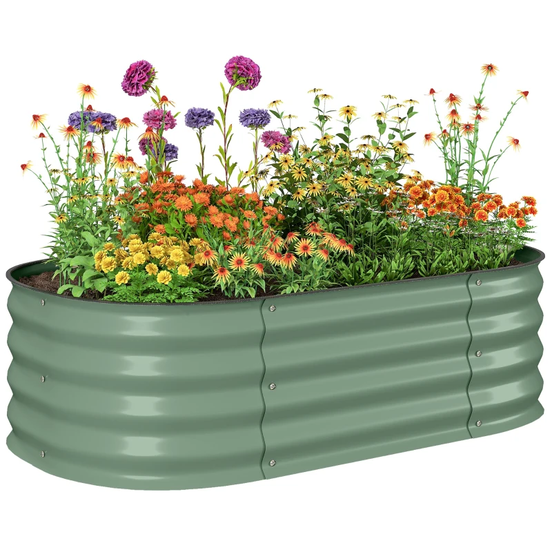 Outsunny 3.4' x 2' x 1' Galvanized Raised Garden Bed Kit, Metal Planter Box with Safety Edging, Green