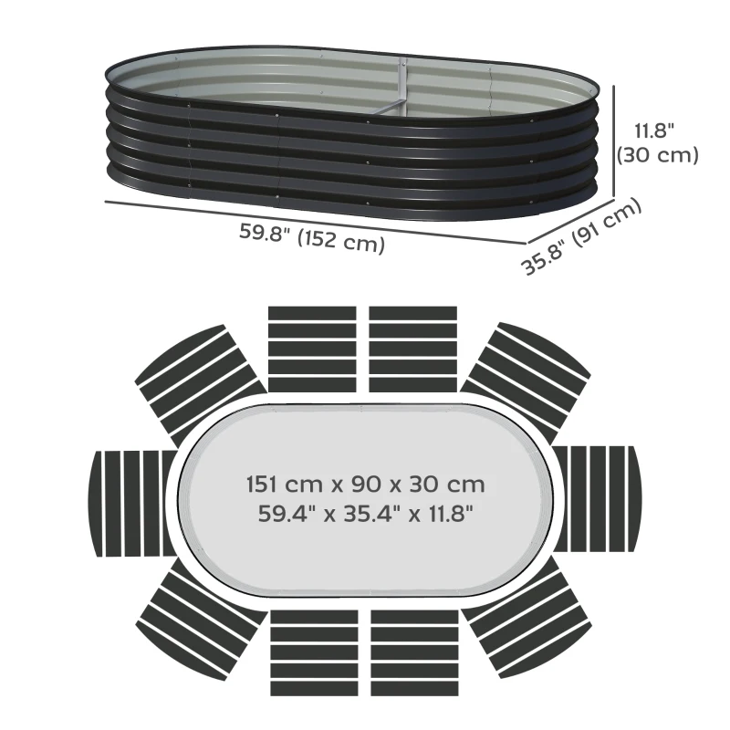 Outsunny 5' x 3' x 1' Large Outdoor Planter Box, Galvanized Raised Garden Bed with Metal Plant Stake, Black