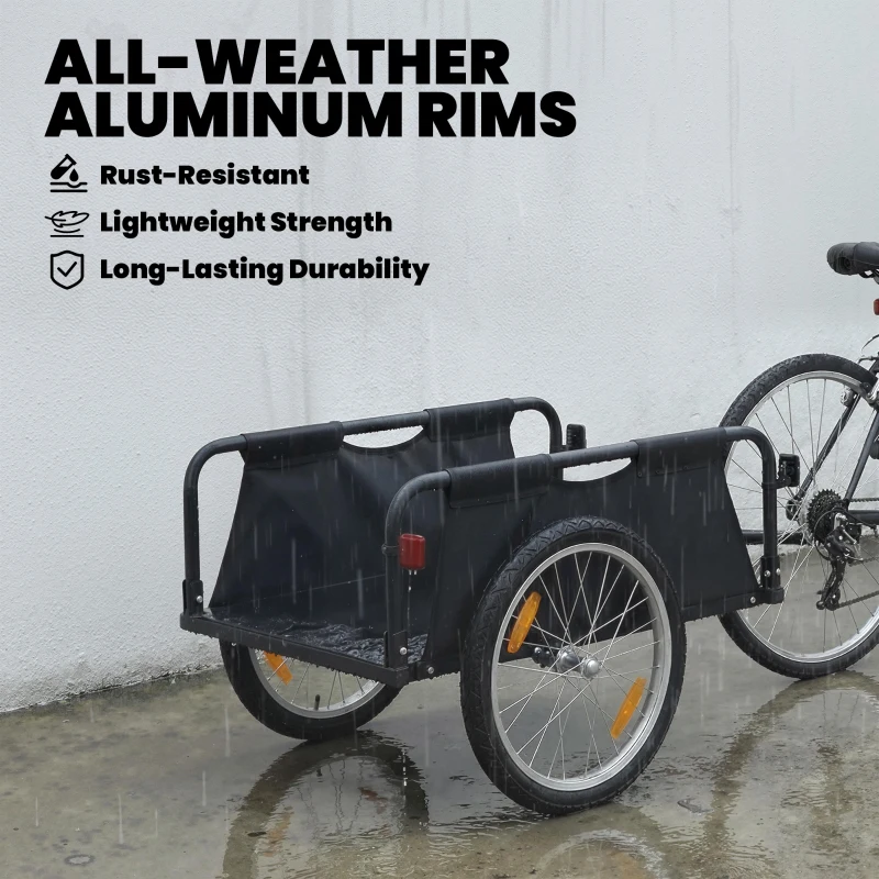 Soozier Bike Cargo Trailer, Bicycle Trailer Wagon Cart with Quick Release 16" Pneumatic Wheels, Aluminum Rims, Red Flag, Black