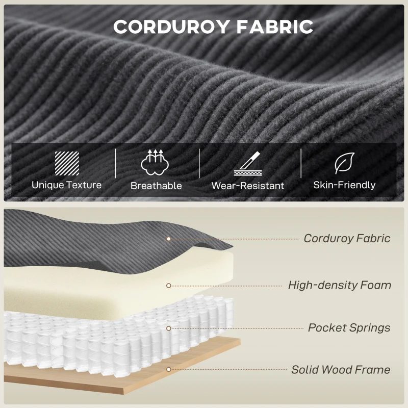 HOMCOM Sectional Sofa, L Shaped Couch, with Reversible Chaise or Ottoman, Dark Gray