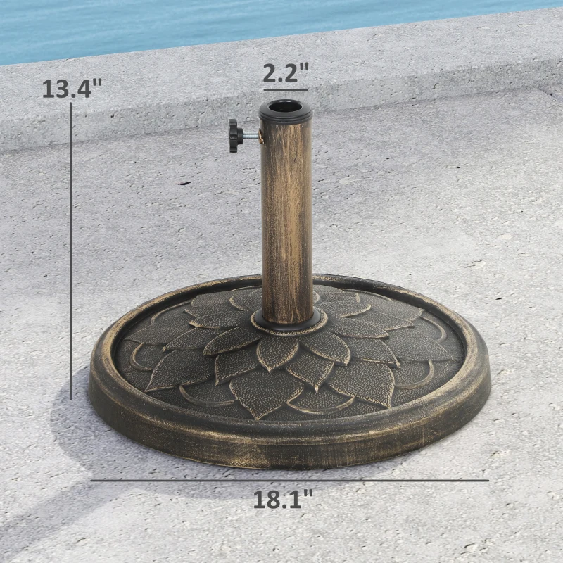 Outsunny Round Patio Umbrella Base, 26 lbs Resin Umbrella Stand Base, Heavy Duty Patio Umbrella Holder for 1.3"/1.5"/1.9" Umbrella Poles for Outdoor, Lawn, Poolside, Bronze