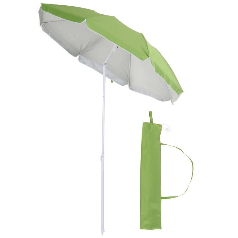 Outsunny 6.7ft Beach Umbrella with Push Button Tilt, Ruffled Outdoor Umbrella with Carry Bag and 8 Ribs, Green