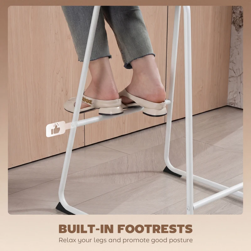 HOMCOM Modern Bar Stools Set of 2, PU Leather Barstools, Counter Height Kitchen Chairs for Breakfast Bars, Dining Room, White