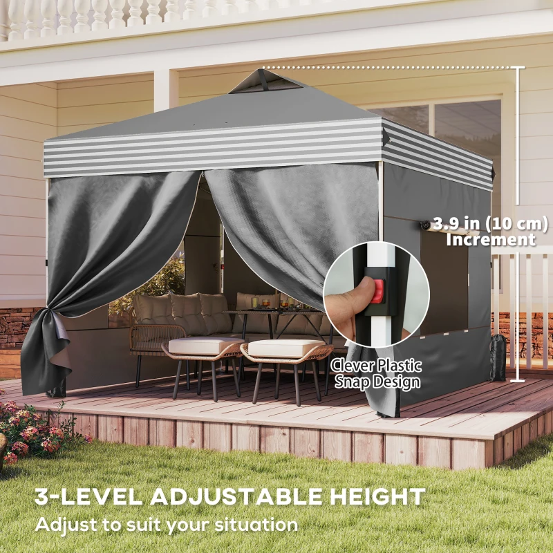 Outsunny 10 x 10 ft Pop Up Canopy Tent with 4 Sidewalls, UPF 50+ 1-Button Push Outdoor Instant Canopy with Wheeled Bag, Dark Grey