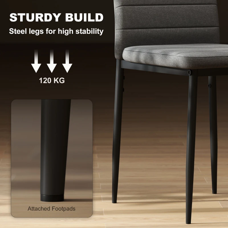 HOMCOM Modern Dining Chairs, Set of 6, High Back Linen Fabric Upholstery and Metal Legs for the Living Room, Home, Grey