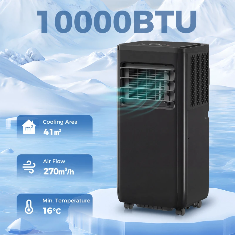HOMCOM 10000 BTU Portable 4-in-1 Air Conditioner with Cool, Dehumidifier, Fan, Sleep, WiFi Voice Remote Control, Black