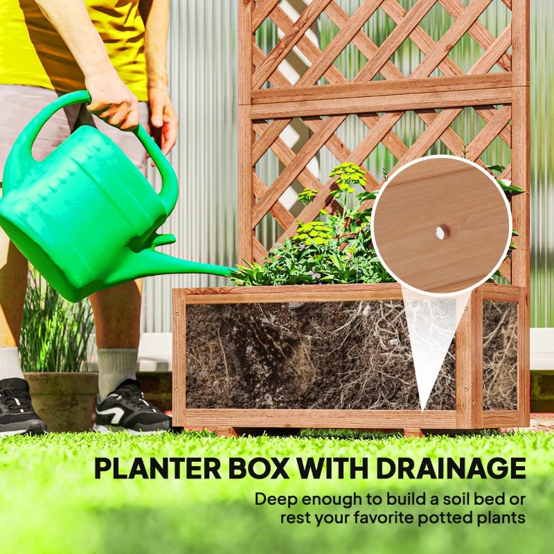 Outsunny Wooden Raised Garden Bed, Raised Planter Box, Planter with Trellis for Climbing Plants Flowers, Orange