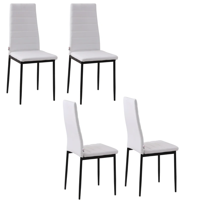 HOMCOM High Back Dining Chairs, Modern Upholstered Linen Fabric Accent Chairs with Metal Legs for Kitchen, Set of 4, White