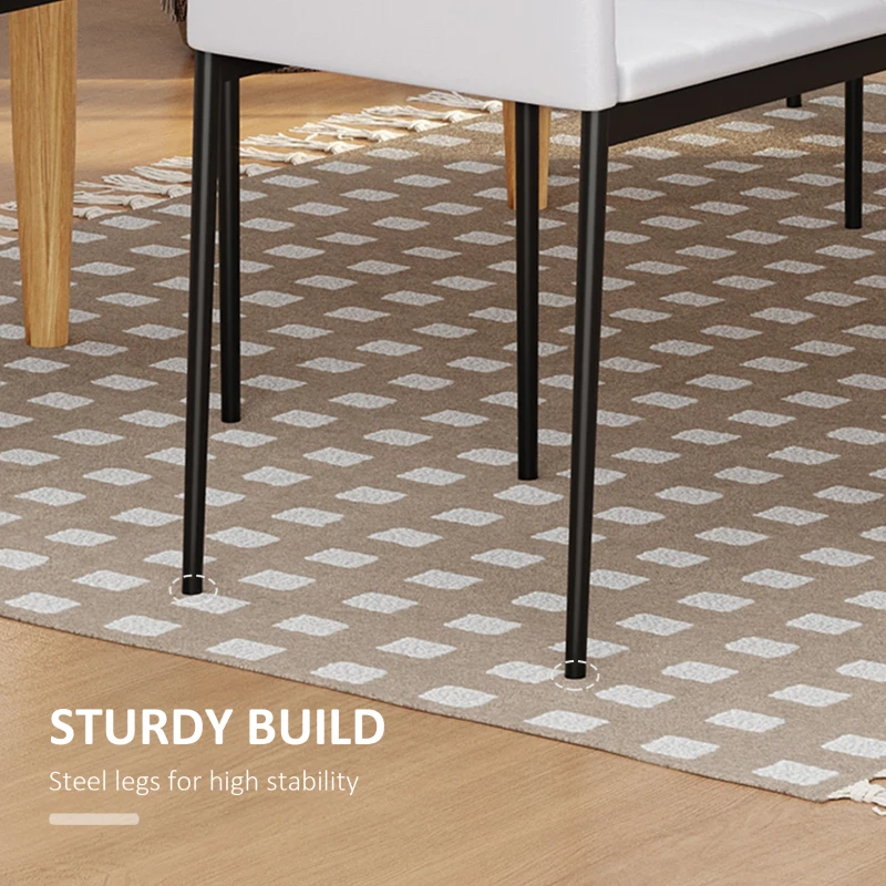 HOMCOM High Back Dining Chairs, Modern Upholstered Linen Fabric Accent Chairs with Metal Legs for Kitchen, Set of 4, White