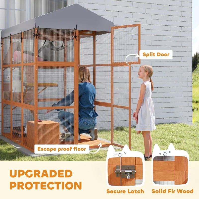 PawHut 81"H Catio Outdoor with Floor to Prevent Escaping & Easy Cleaning, for 2-4 Cats Kittens, Orange