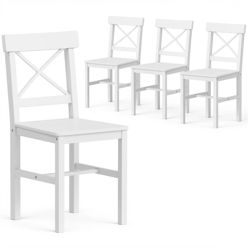 HOMCOM Wooden Dining Chairs Set of 4, Kitchen Chairs with Cross Back, Solid Structure for Living Room and Dining Room, White