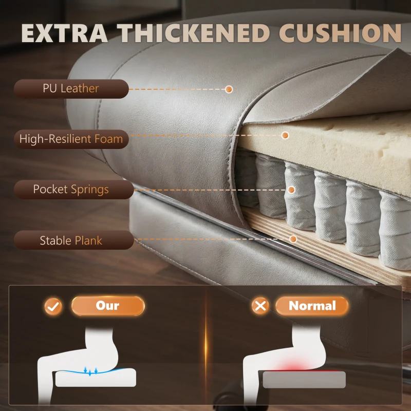 HOMCOM Massage Office Chair with 6 Points Vibration, Executive Desk Chair with High Back, PU Leather, Footrest, Gray