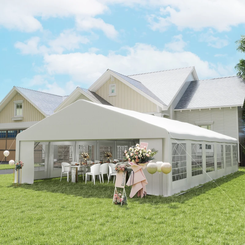 Outsunny 23' x 39' Large Outdoor Carport Canopy Party Tent with Removable Protective Sidewalls & Windows, White