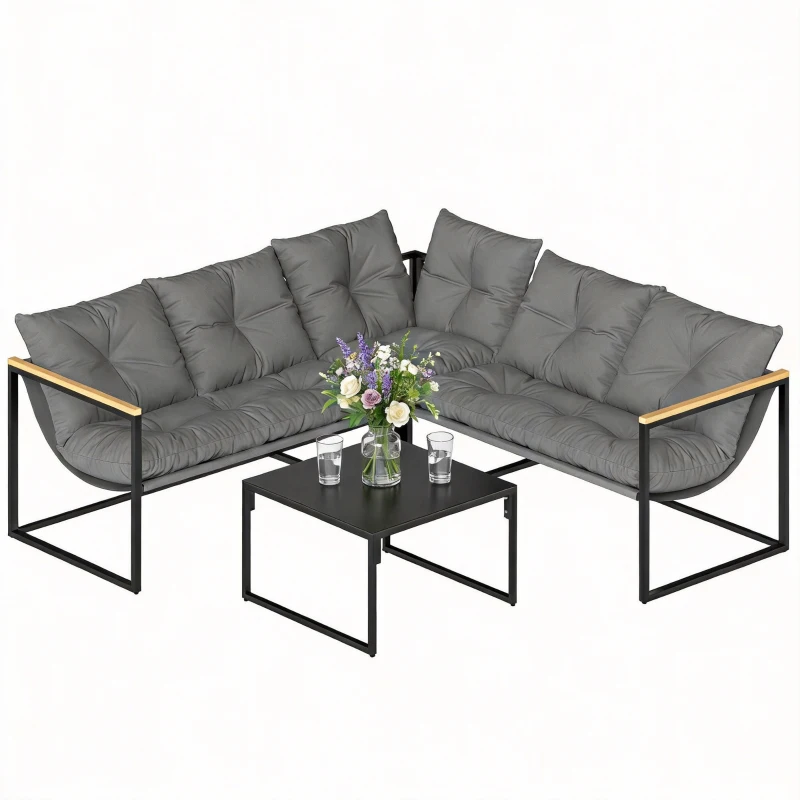 Outsunny 4 Piece Patio Furniture Set with Thick Cushions and Coffee Table, Patio Conversation Set for Porch, Balcony, Deck, Grey