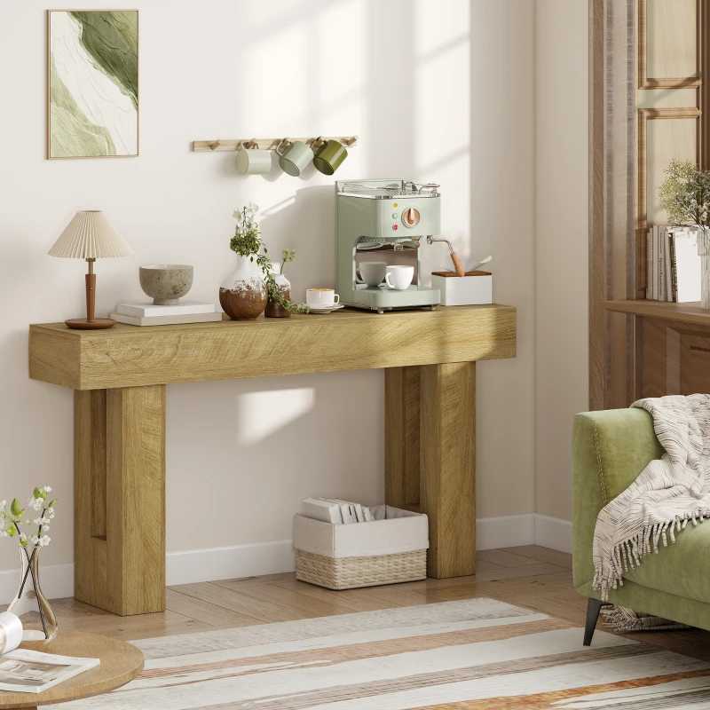 HOMCOM 63 Inch Console Table, Sofa Table Behind the Couch with Thickened Tabletop for Living Room, Hallway, Entrance, Oak