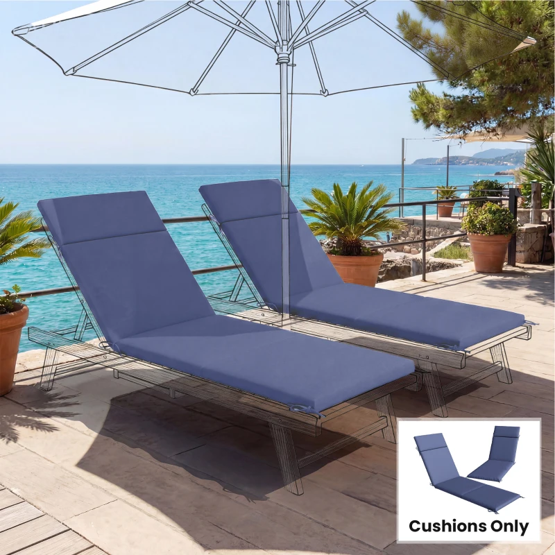 Outsunny Outdoor Chaise Lounge Cushions Set of 2 with 6 Ties, High-Density Foam, for Patio and Poolside, Navy Blue