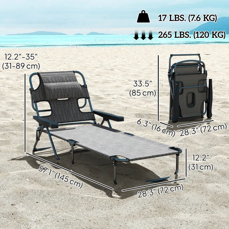 Outsunny Folding Lounge Chair w/ Reclining Back, Mixed Grey