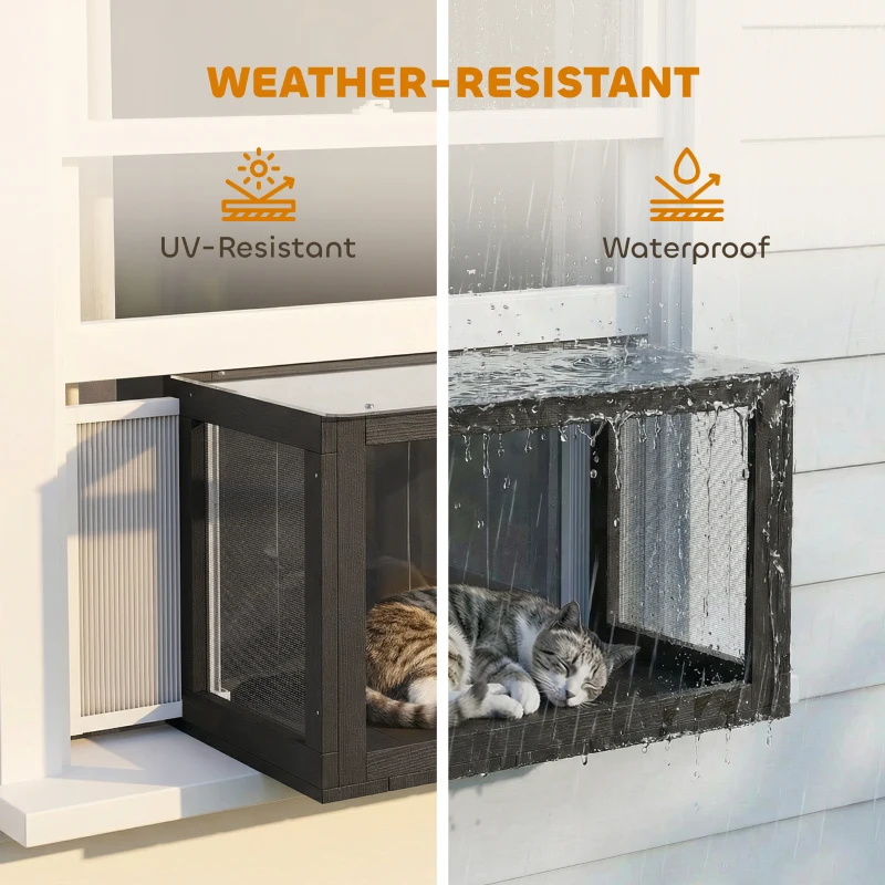 PawHut Catio Outdoor Cat Enclosure 25"–41" Outdoor Cat House for Sunbathing, Napping & Overlooking