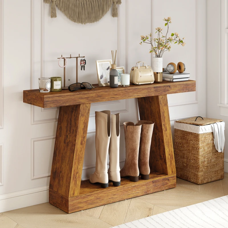 HOMCOM 55" Farmhouse Console Table, 2-Tier Entryway Table with Storage for Hallway, Living Room, Behind Couch, Dark Brown