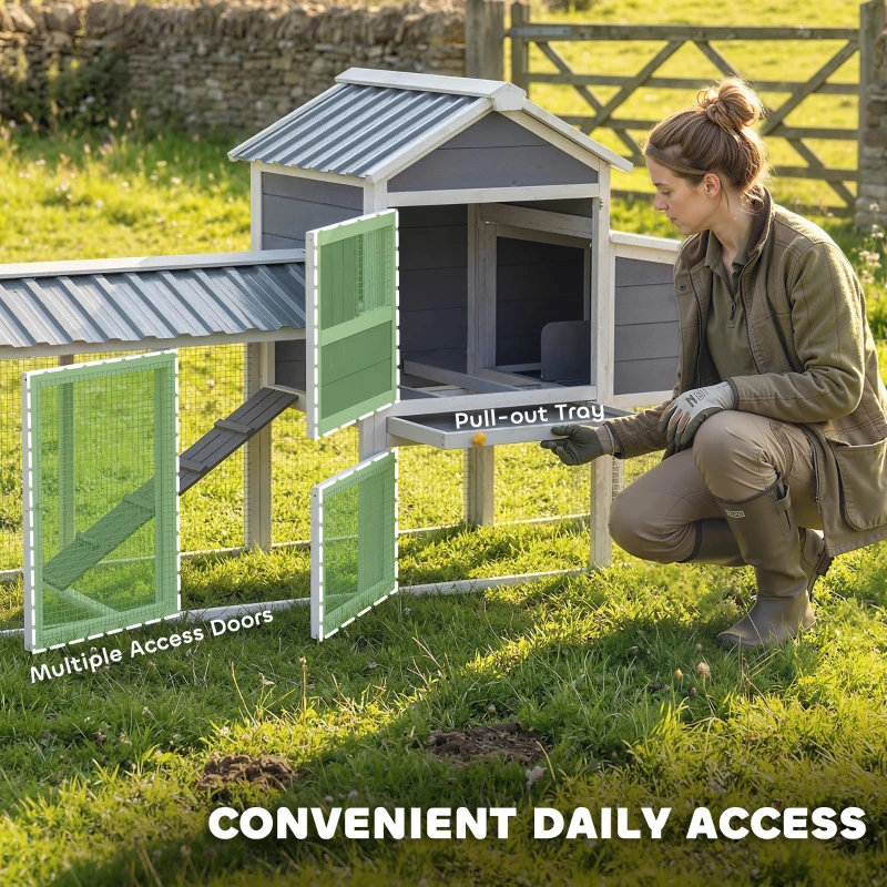 PawHut Chicken Coop with Wheels, 80" L Mobile Hen House with Run, Outdoor Wooden Chicken House with Nesting Box, Tray, Ramp