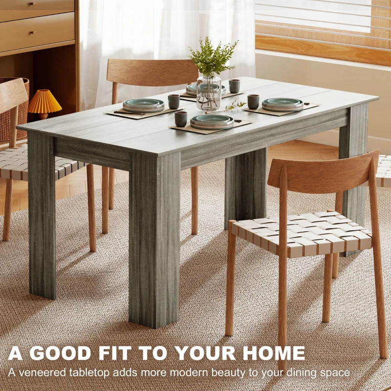 HOMCOM 63" Kitchen Table for 4-6 People, Dining Table with Wood Effect for Dining Room, Grey