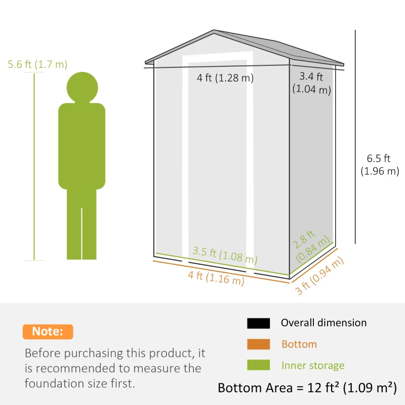Outsunny 4' x 3' Plastic Garden Shed with Floor, Outdoor Small Shed with Lockable Door, Window and Vent, Dark Grey