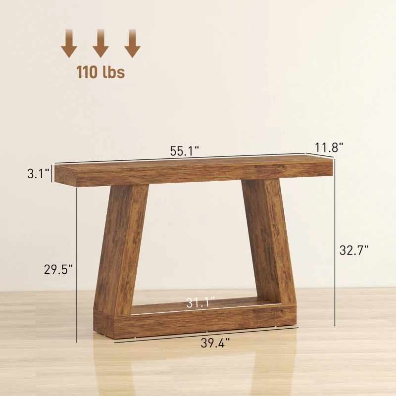 HOMCOM 55" Farmhouse Console Table, 2-Tier Entryway Table with Storage for Hallway, Living Room, Behind Couch, Dark Brown