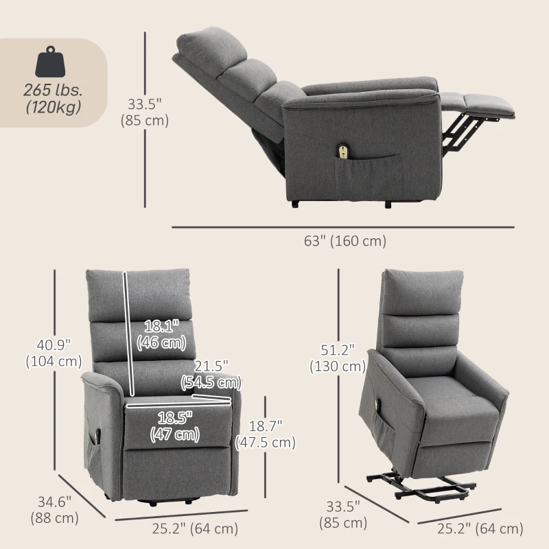 HOMCOM Lift Chair for Elderly, Power Chair Recliner with Remote Control, Side Pockets for Living Room, Dark Grey