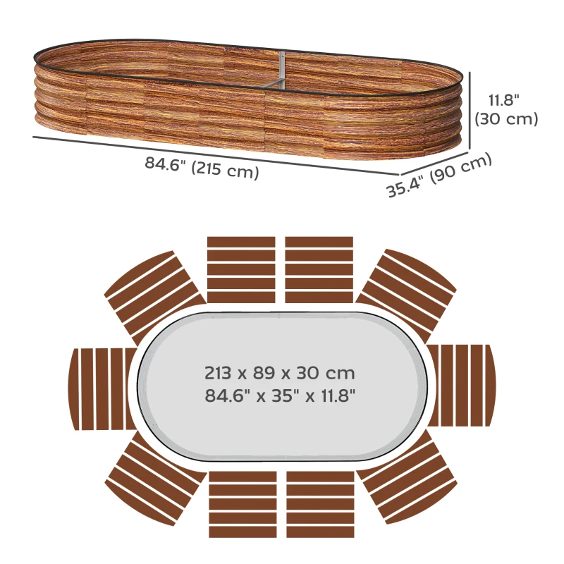 Outsunny 7' x 3' x 1' Large Outdoor Planter Box, Galvanized Raised Garden Bed with Metal Plant Stake, Brown