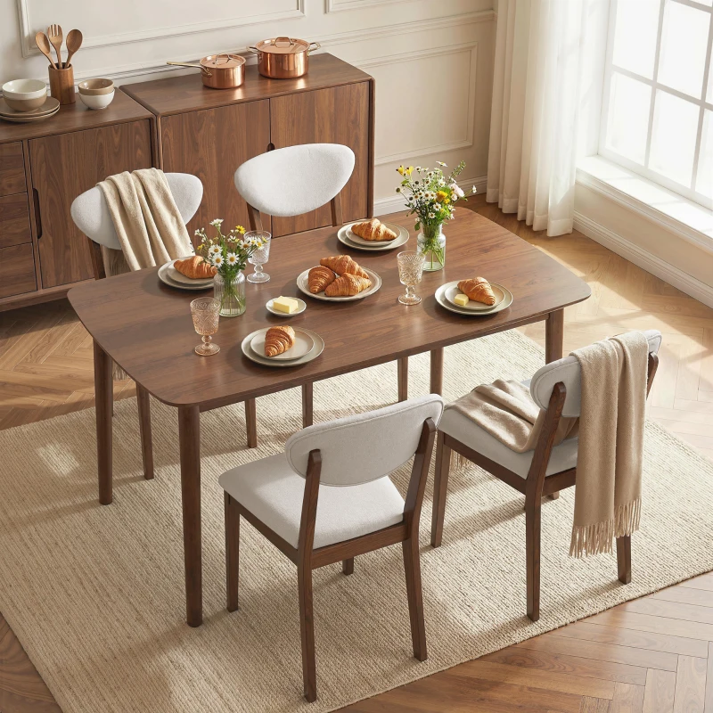 HOMCOM 5-Piece Dining Table Set for 4, Mid-Century Modern Kitchen Table and Chairs, Cream White