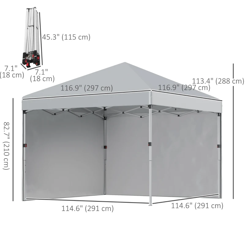 Outsunny 10' x 10' Pop Up Canopy with Sidewalls, Roller Bag, Height Adjustable Instant Tent for Outdoor Garden Patio, Light Grey