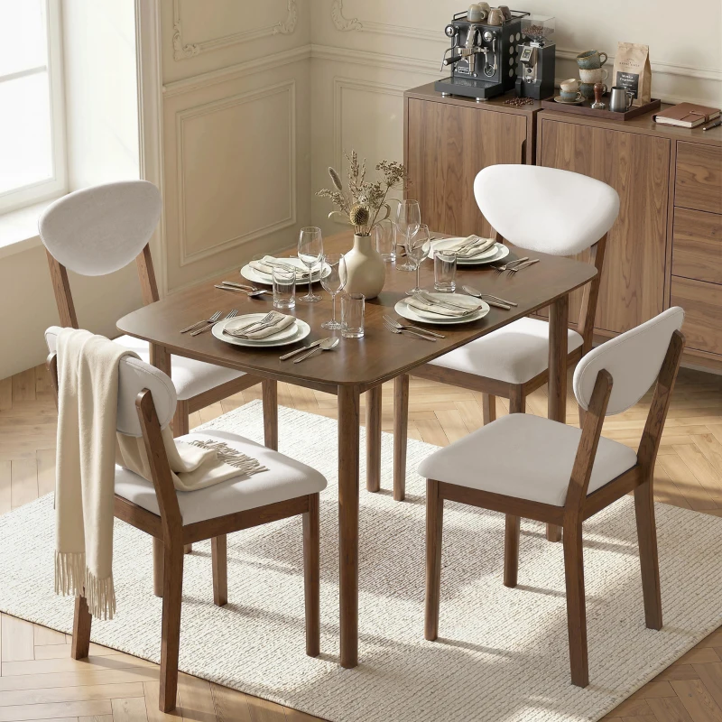 HOMCOM 5-Piece Dining Table Set for 4, Mid-Century Modern Kitchen Table and Chairs, Cream White